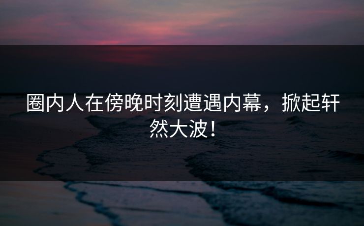 圈内人在傍晚时刻遭遇内幕,掀起轩然大波!